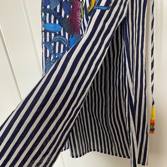 Embroidered Appliqué Farm Rio Striped Midi Dress - Picture 3 of 13